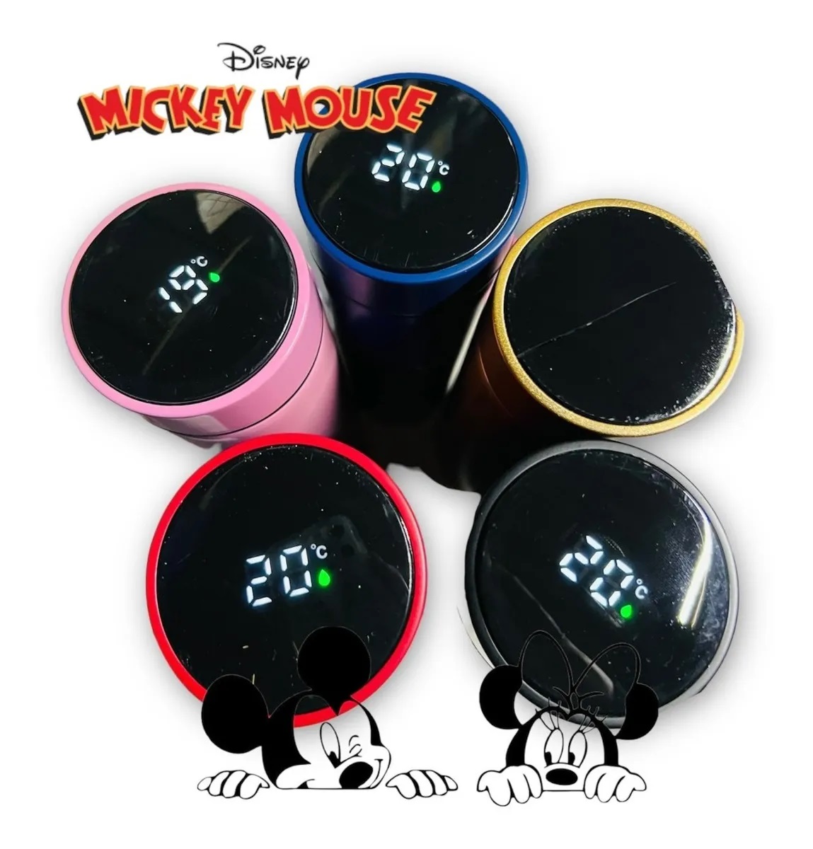 Termo Mickey Mouse Led Inteligente Diseño Rojo, Azul, Rosa