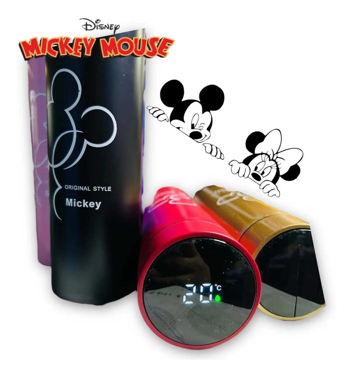 Termo Mickey Mouse Led Inteligente Diseño Rojo, Azul, Rosa