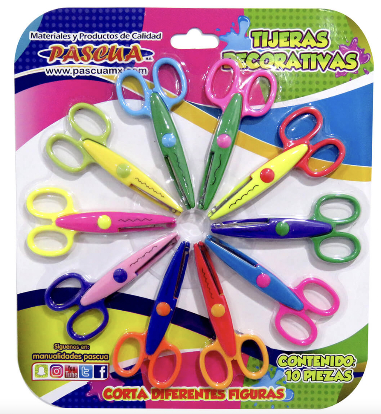 Set de 10 Tijeras Coloridas Decorativas para Manualidades, usos de Estudiantes, Profesores, Para Cortar Papeles o Cartulinas