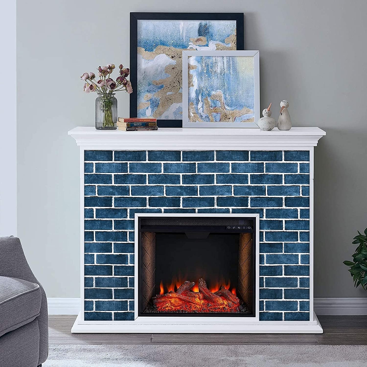 Papel Tapiz Auto Adherible Decorativo Para Pared Ladrillo Azules