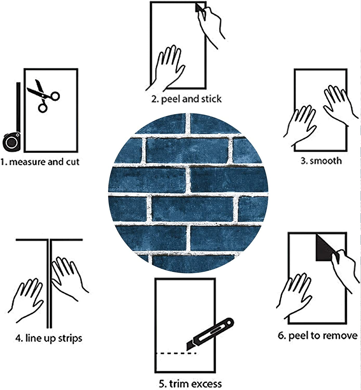 Papel Tapiz Auto Adherible Decorativo Para Pared Ladrillo Azules