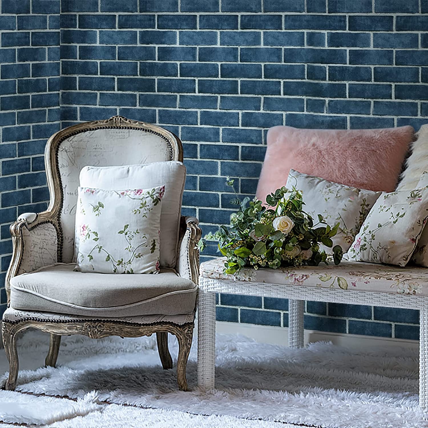 Papel Tapiz Auto Adherible Decorativo Para Pared Ladrillo Azules