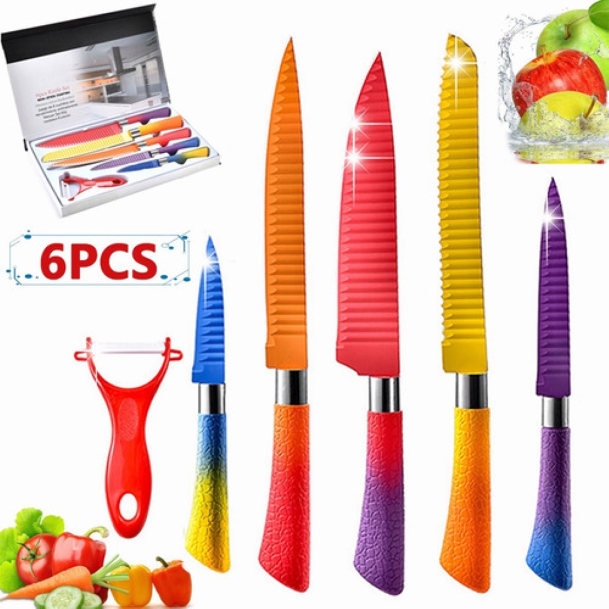 Juegos de Cuchillos de Cocina Coloridos de 6 Pcs