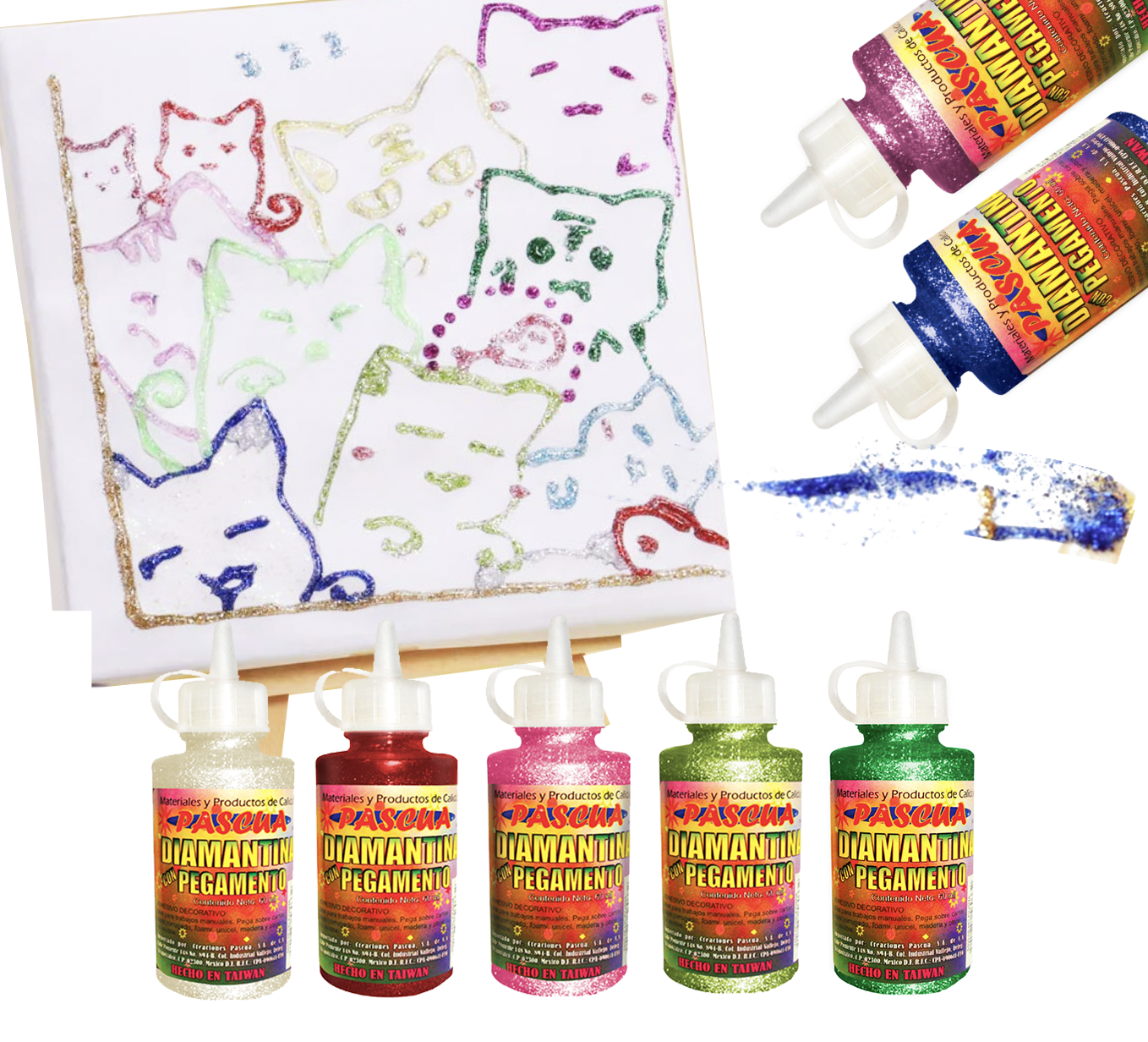 Pegamento Glitter con diamantina , purpurina 60ML para manualidad, escolar y album de Recortes Tarjeta