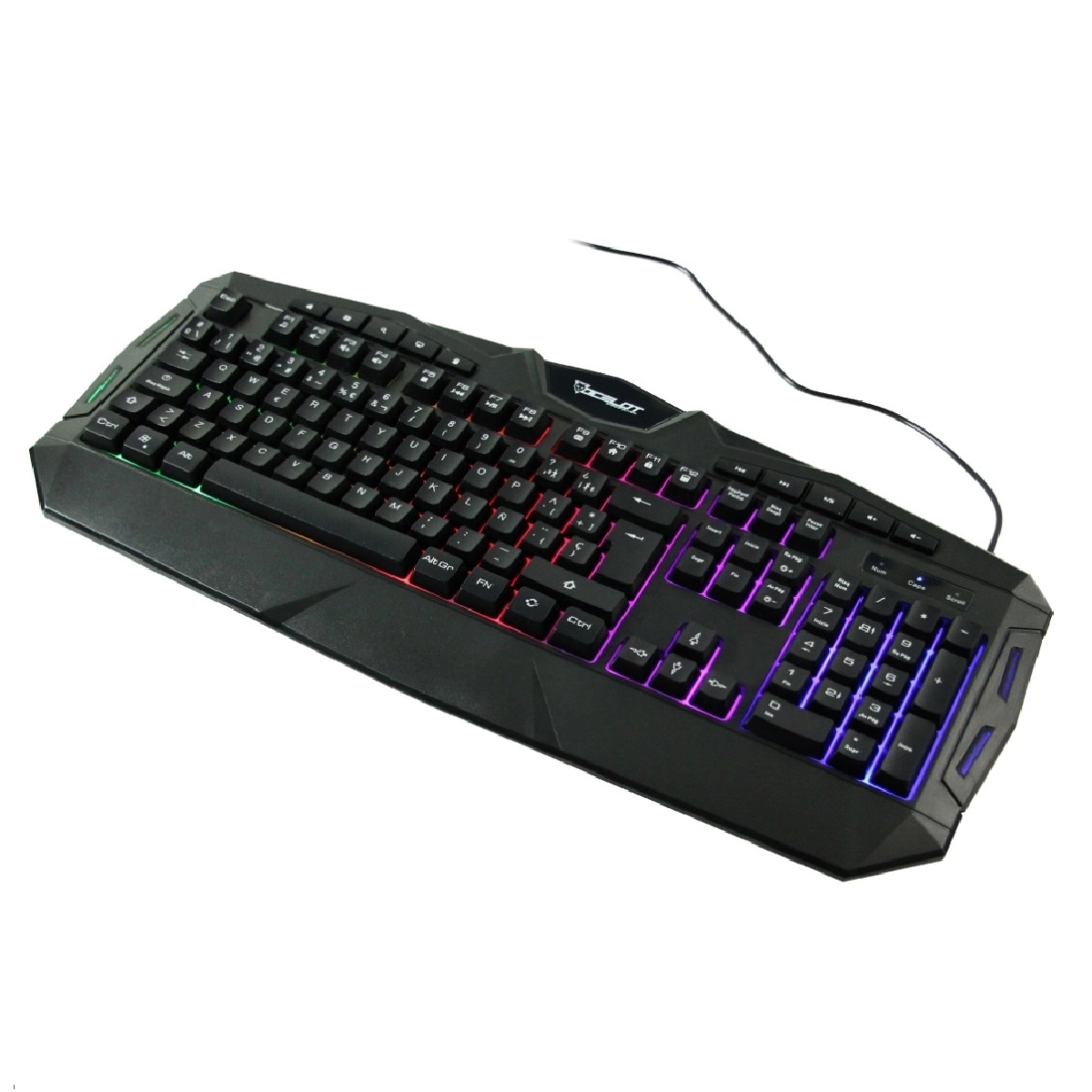 Teclado Membrana Extendido Ocelot Alambrico Negro Iluminación Tipo Arcoíris Gamer 