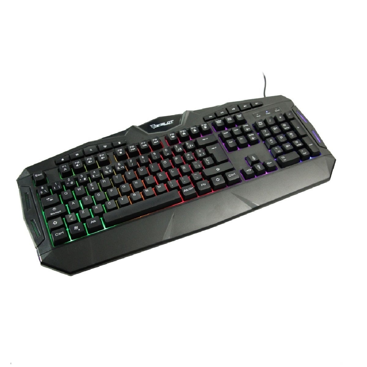 Teclado Membrana Extendido Ocelot Alambrico Negro Iluminación Tipo Arcoíris Gamer 