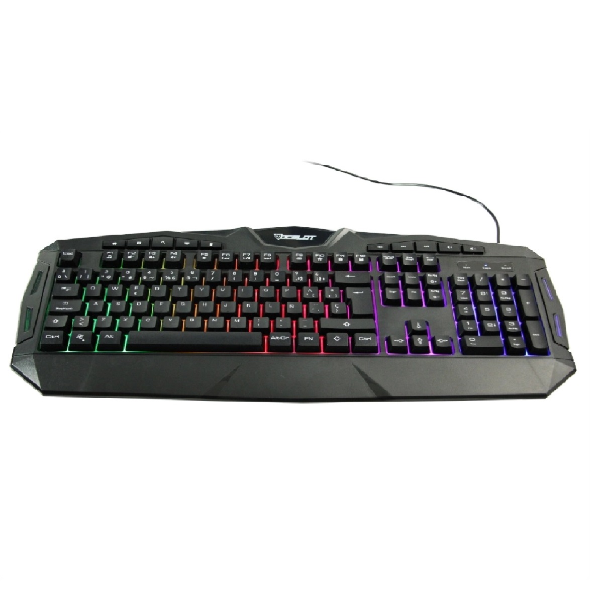 Teclado Membrana Extendido Ocelot Alambrico Negro Iluminación Tipo Arcoíris Gamer 