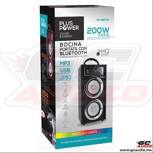 BOCINA PORTATIL CON BLUETOOTH MICRO SD USB AUXILIAR  PLUS POWER PPWBT24