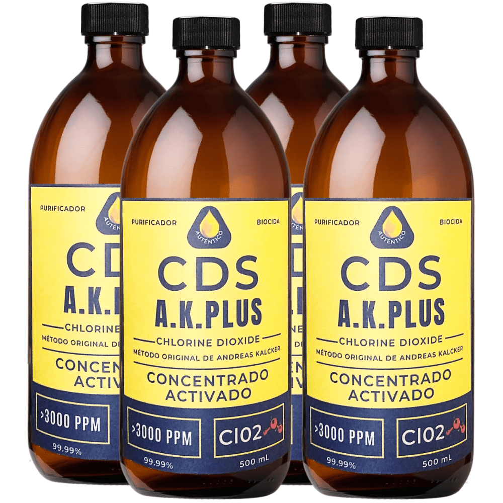 AK Plus Dioxido Cloro Concentrado CDS Metodo Andreas Kalcker 4 Botellas Ambar 500 mL