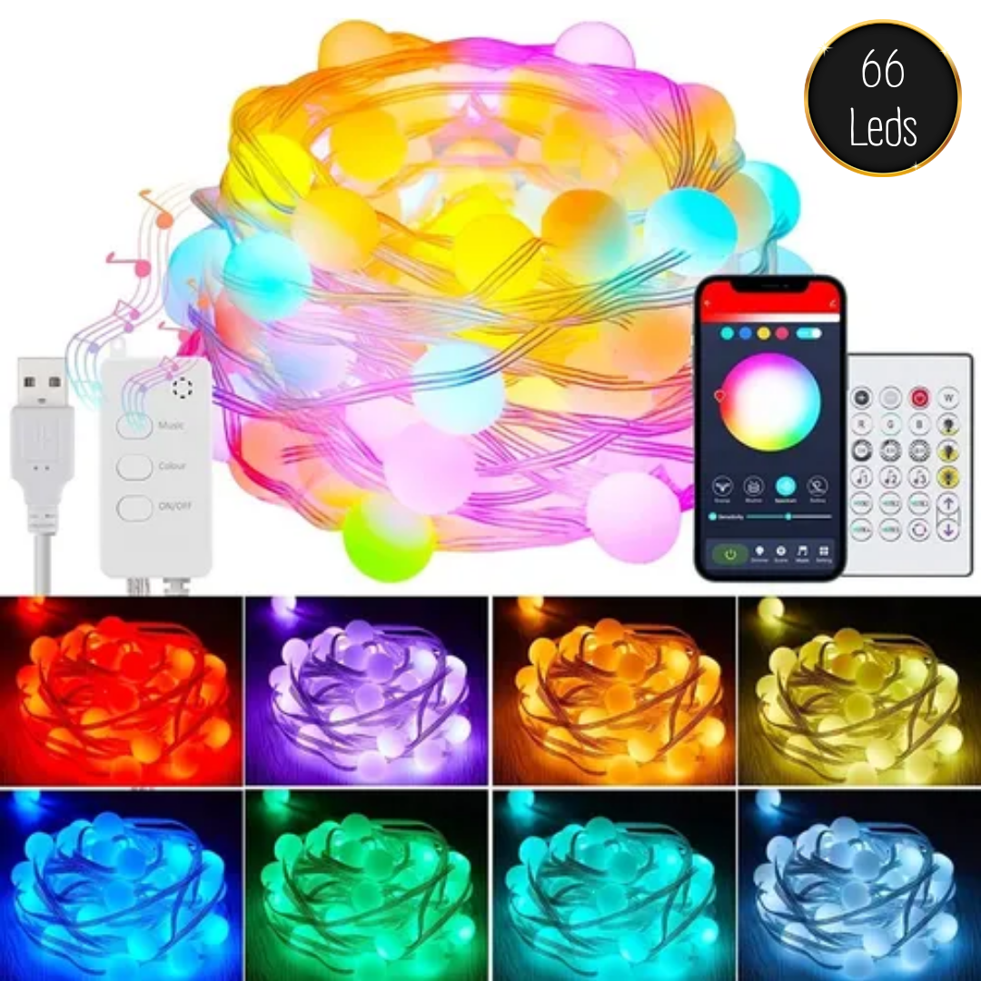 Serie de esferas LED 66 Focos 10 Metros D10mm App Audio rítmico RGBHUB IP65 DOSYU