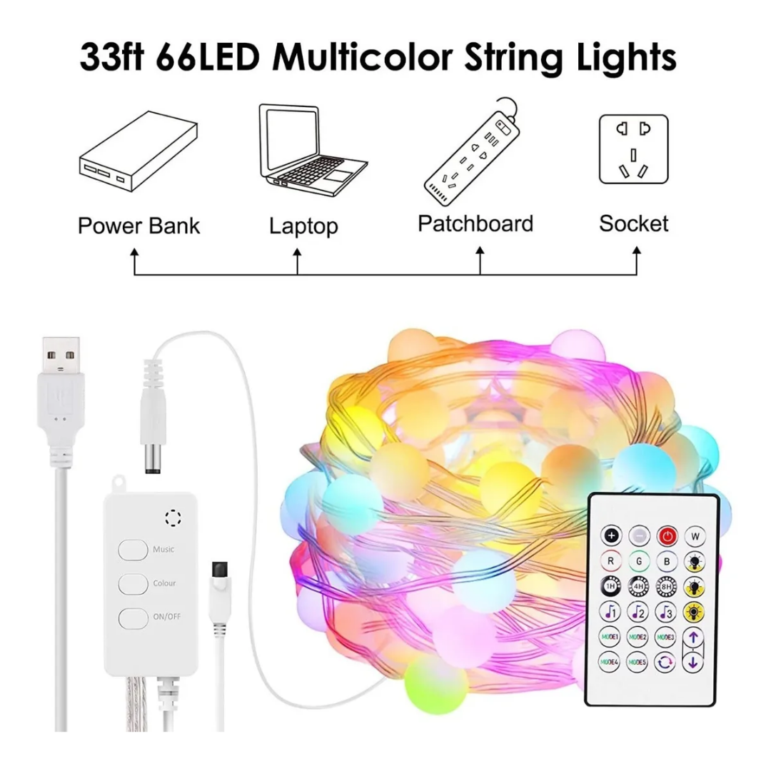 Serie de esferas LED 66 Focos 10 Metros D10mm App Audio rítmico RGBHUB IP65 DOSYU