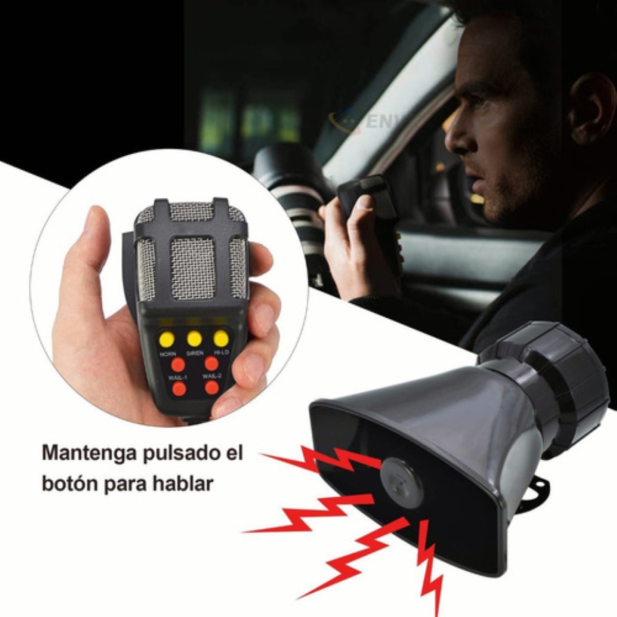 Sirena 7 Tonos Policía Pato Patrulla 100w Con Altavoz