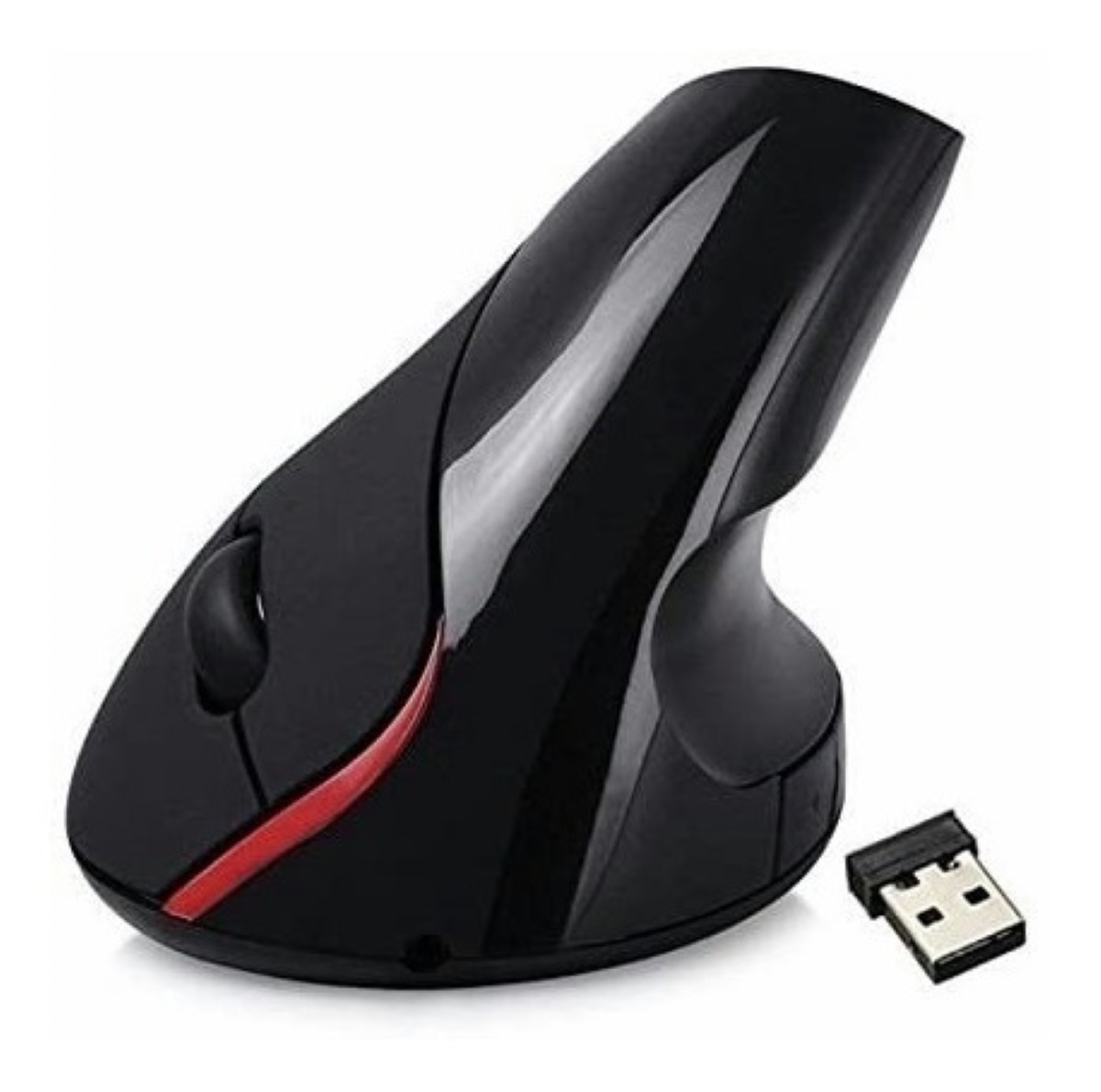 Mouse Ratón Vertical Inalámbrico Ergonómico Recargable 2.4g Negro con Rojo