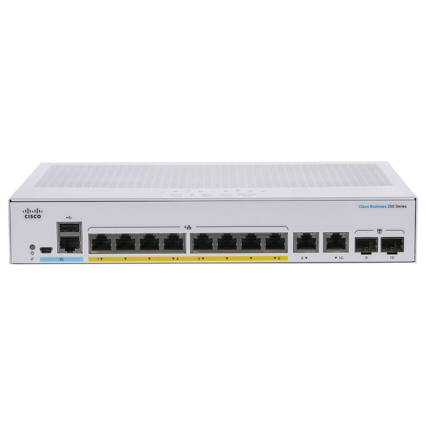 Switch Cisco CBS250 Administrable Smart con 8 Puertos 10/100/1000 POE+ con 67W