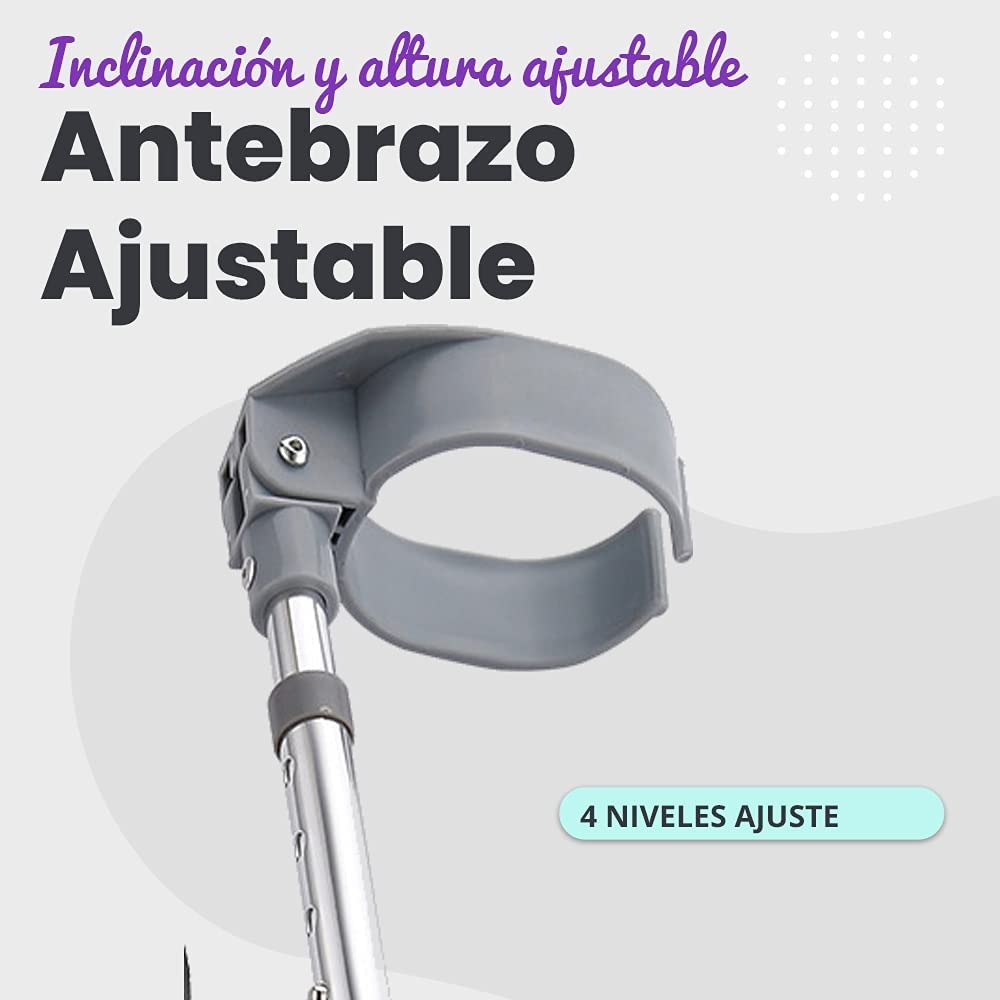 Muletas de Antebrazo tipo Canadiense, Ergonómicas y Ajustables para Adulto en Resistente Aluminio Ultraligero capacidad 100 kgs