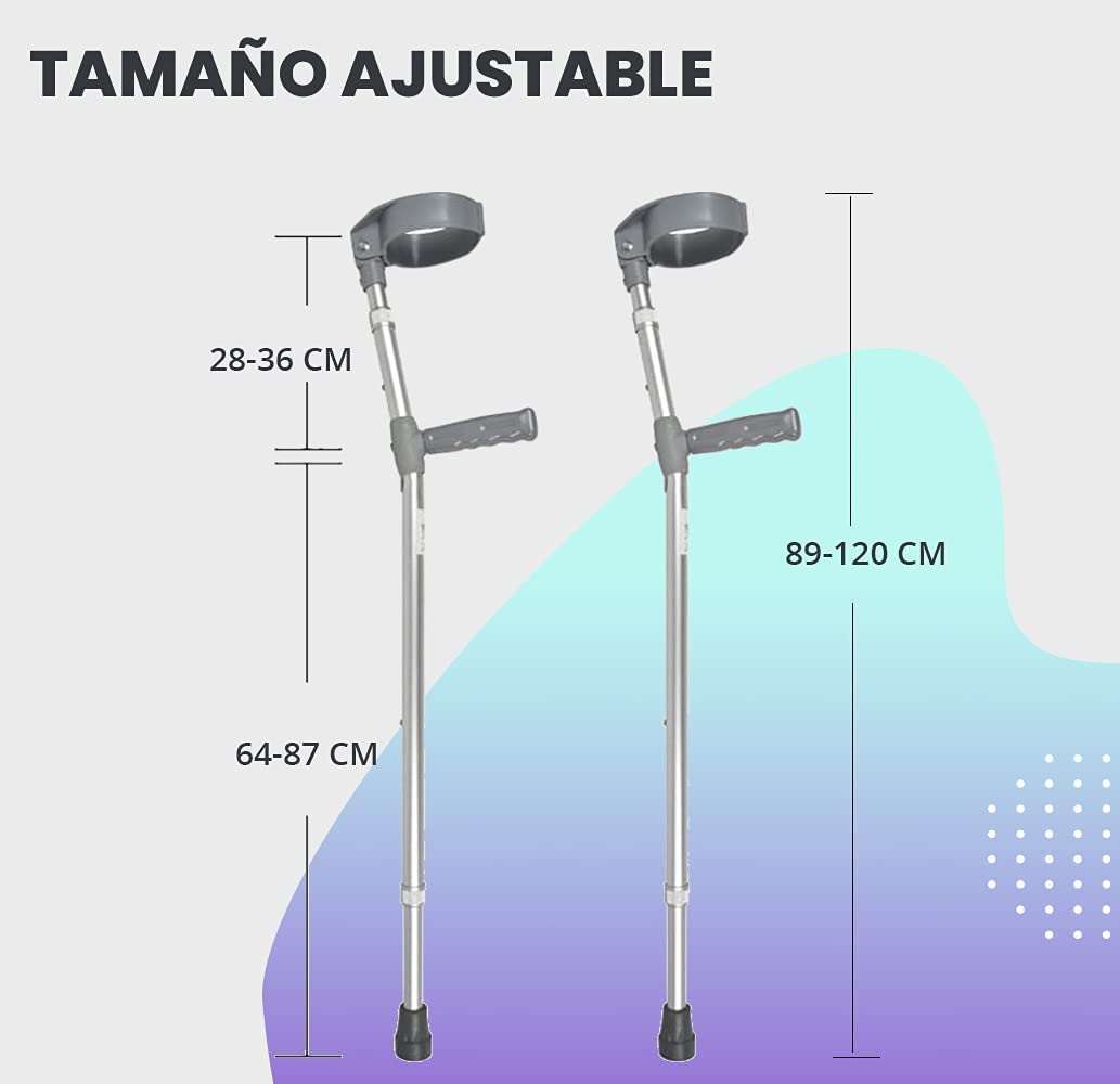 Muletas de Antebrazo tipo Canadiense, Ergonómicas y Ajustables para Adulto en Resistente Aluminio Ultraligero capacidad 100 kgs