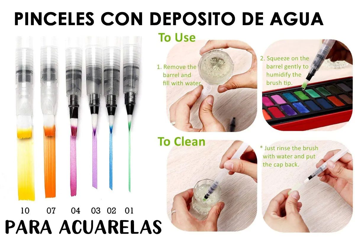 Pinceles Para Acuarela Con Deposito De Agua Para Pintar Profesional