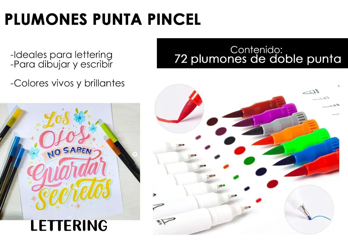 72 Plumones Doble Punta Pincel Lettering Rotuladores Lavables P dibujo