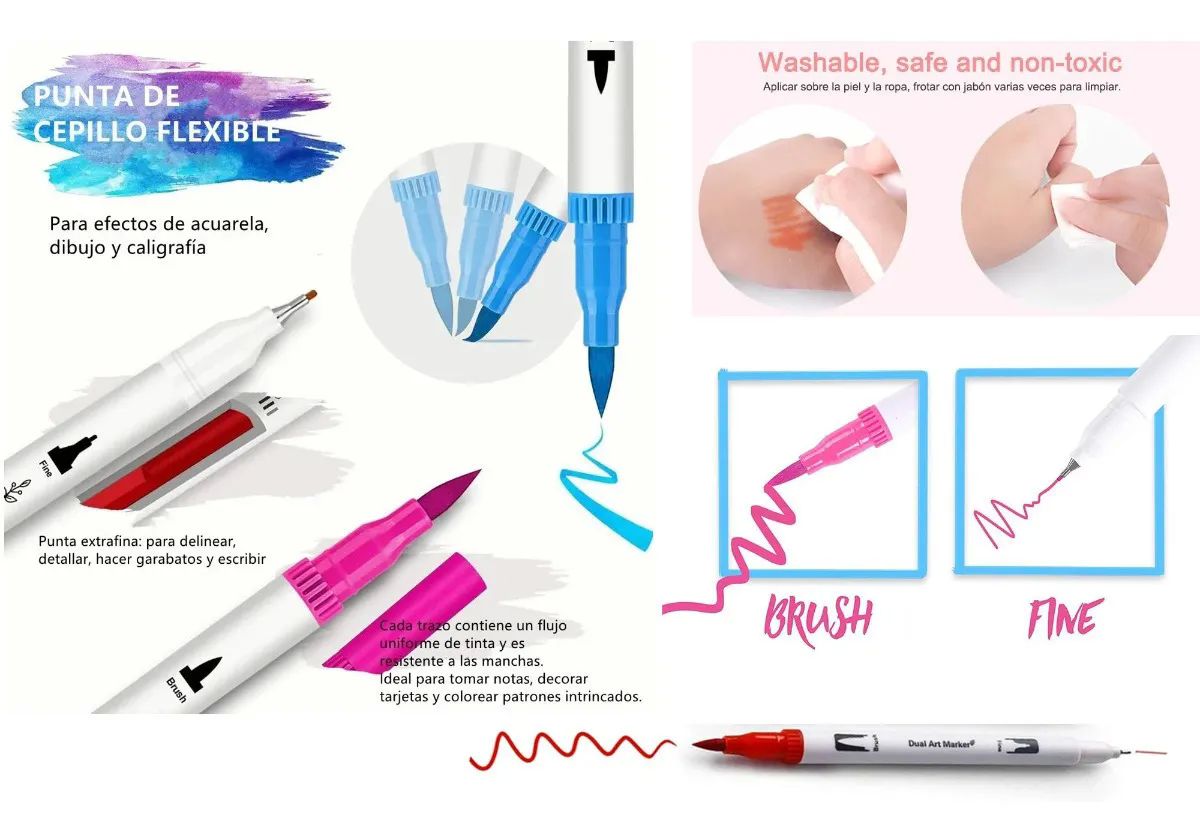 72 Plumones Doble Punta Pincel Lettering Rotuladores Lavables P dibujo
