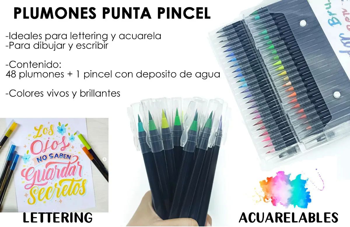 Plumones Punta Pincel Lettering Acuarelables Acuarela Dibujo