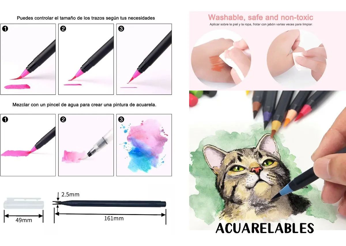 Plumones Punta Pincel Lettering Acuarelables Acuarela Dibujo