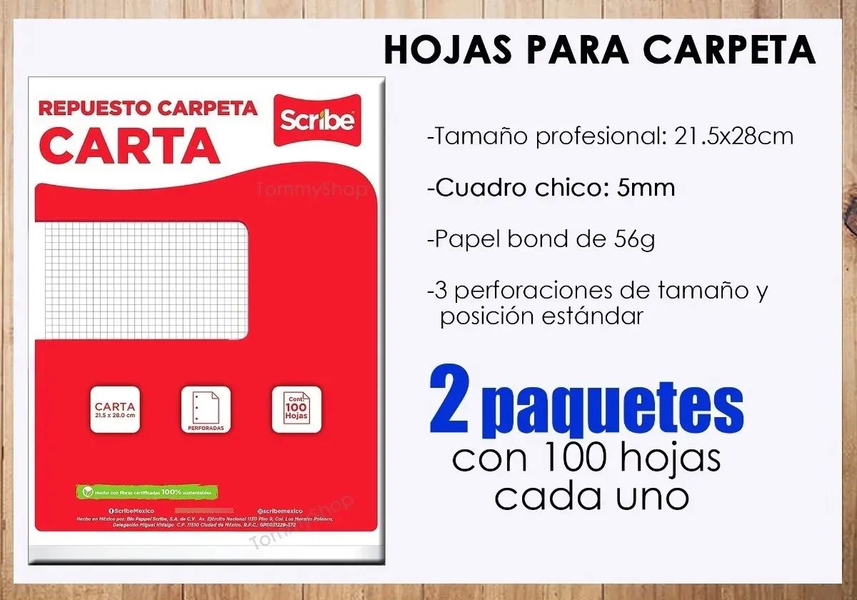 Hojas De Repuesto Para Carpeta Cuadro Chico Tamaño Carta 3 Orificios