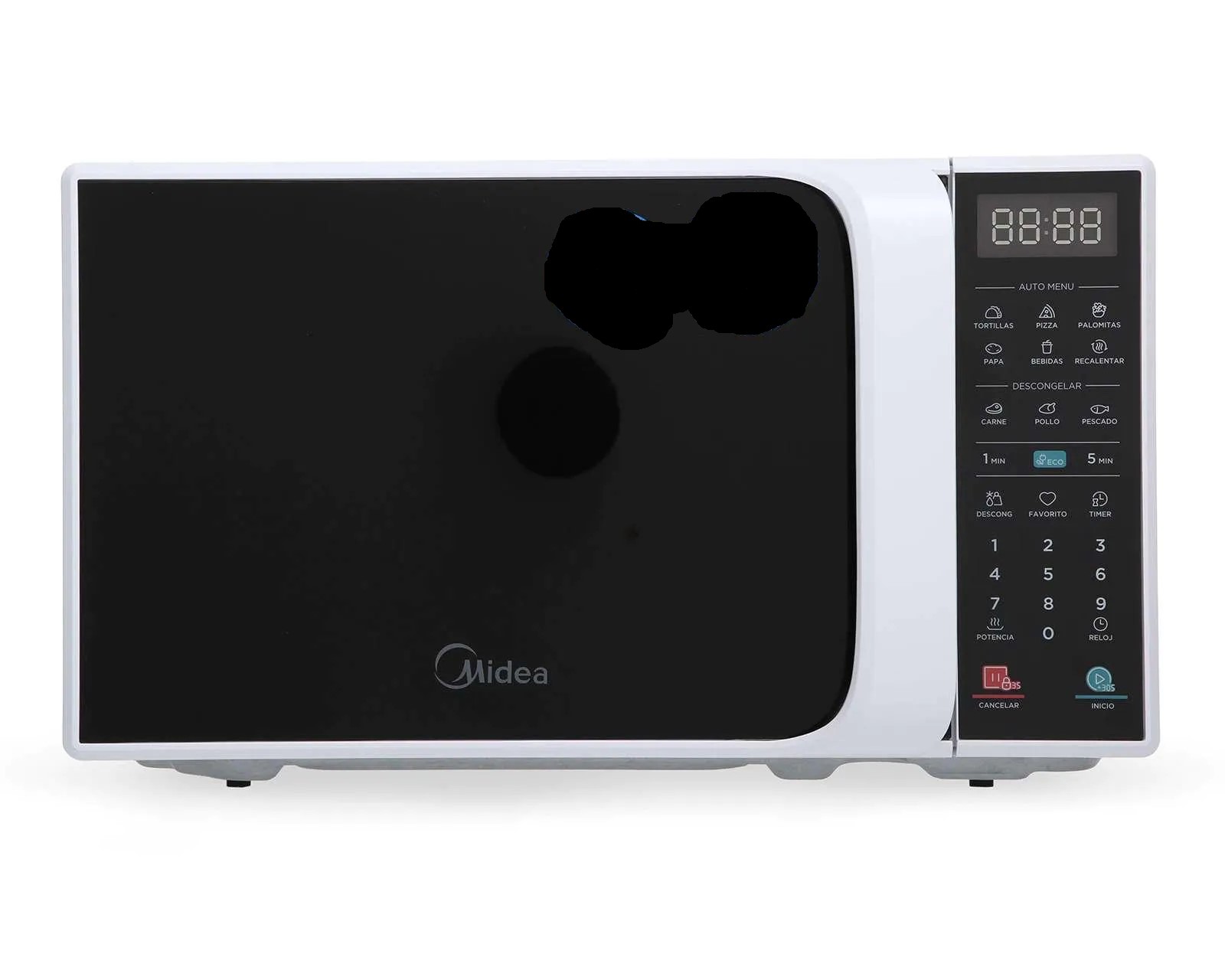 Horno de microondas 7" color blanco puerta negra marca midea