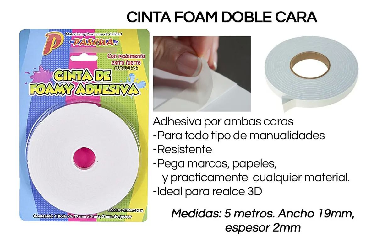 Cinta Adhesiva Foam Doble Cara Adhesiva Extra Fuerte Multi usos pared manualidades