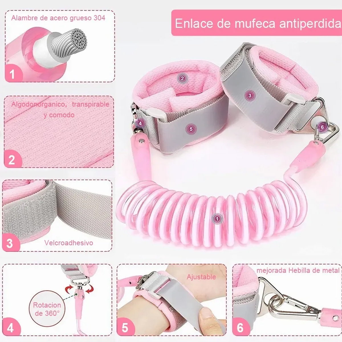 Pulsera antipérdida de 2 piezas, cinturón de seguridad para niños