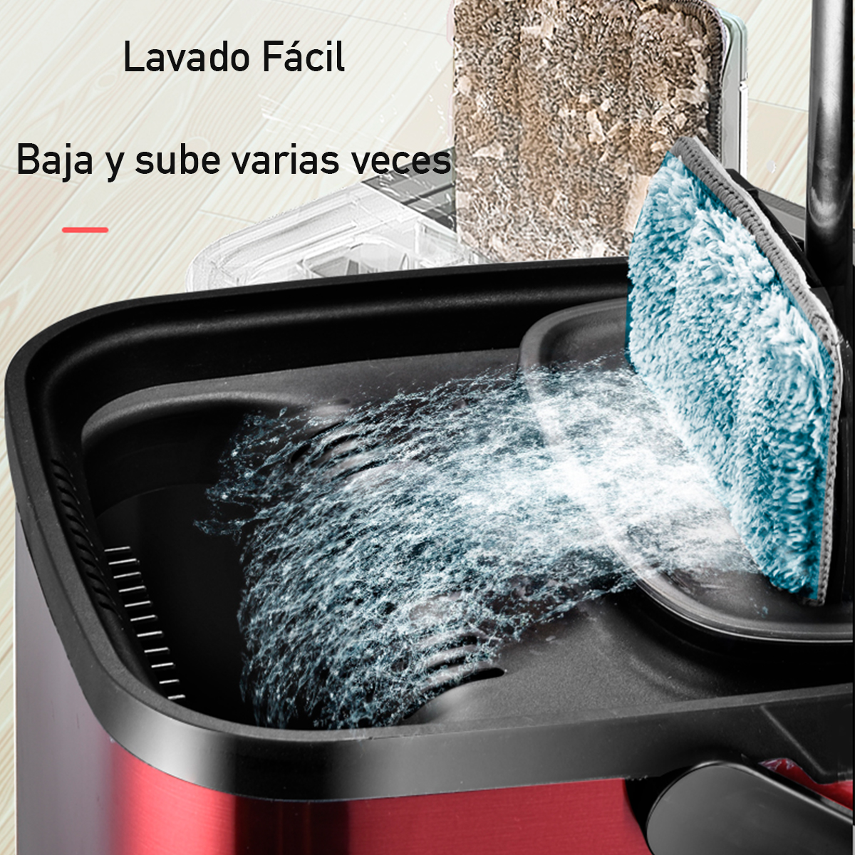 Cubeta cubo rosa para trapear con exprimidor con 2 almohadillas mop plano para limpieza de todo tipo de pisos