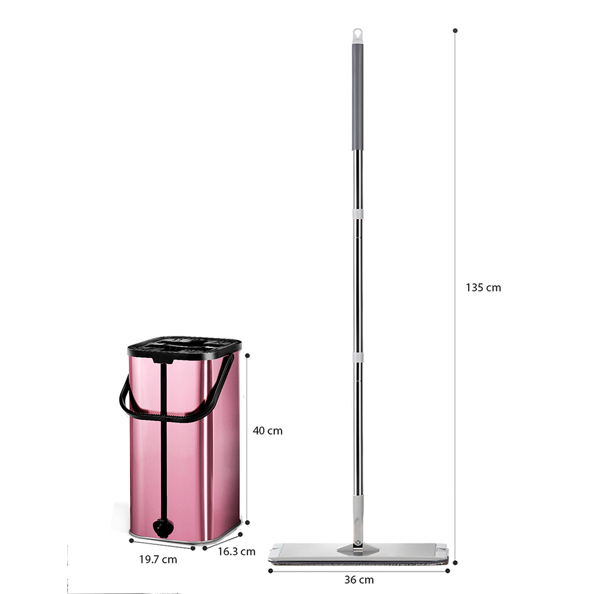 Cubeta cubo rosa para trapear con exprimidor con 2 almohadillas mop plano para limpieza de todo tipo de pisos
