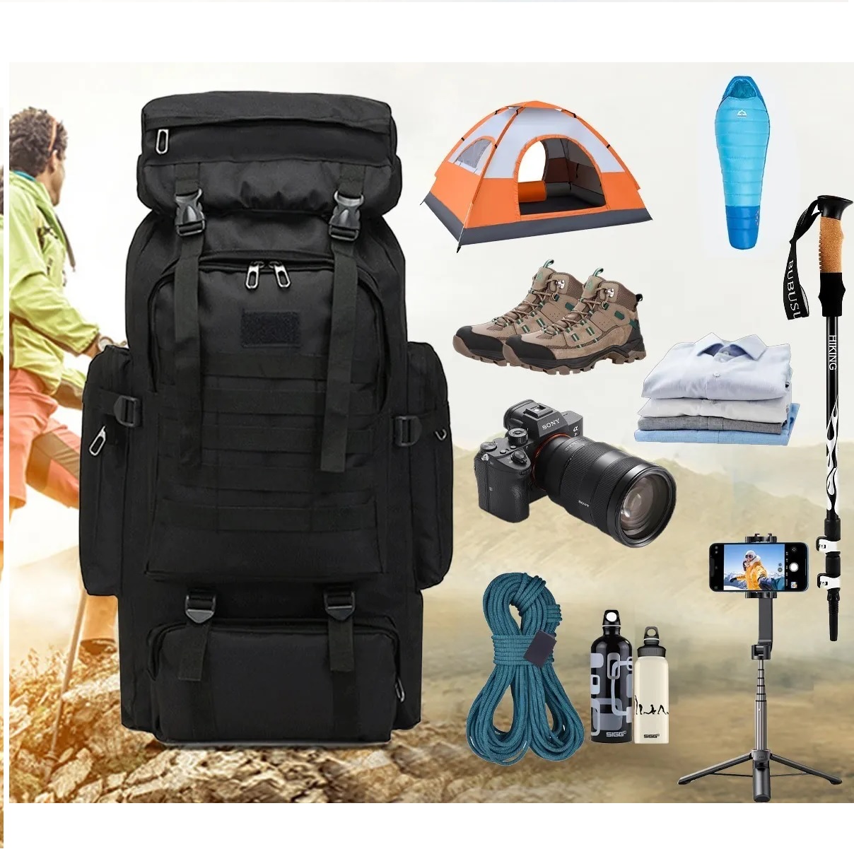 Mochila Tactica Militar 50l Montaña Resistente Negro