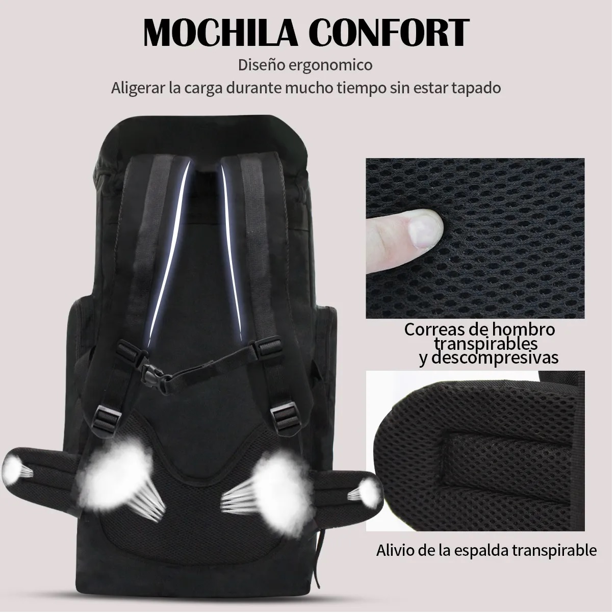 Mochila Tactica Militar 50l Montaña Resistente Negro