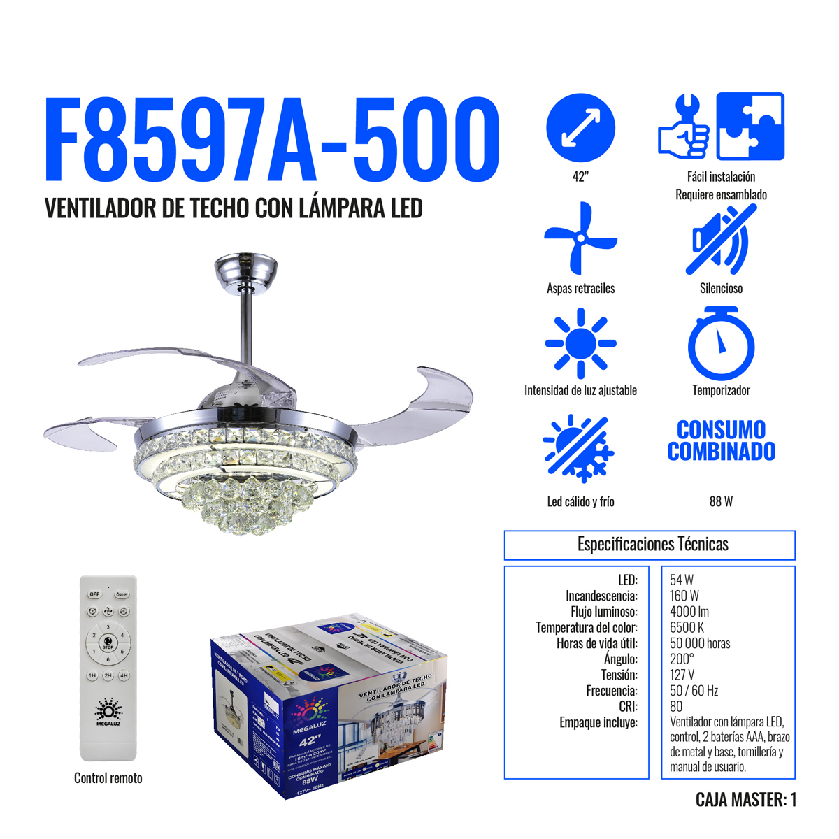 Ventilador de Techo con Lámpara LED Megaluz F8597A-500