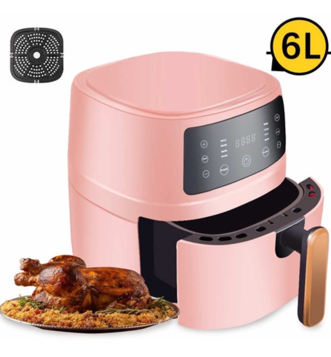 Freidora Electrica De Aire Sin Aceite 6 L Touch Digital Rosa 