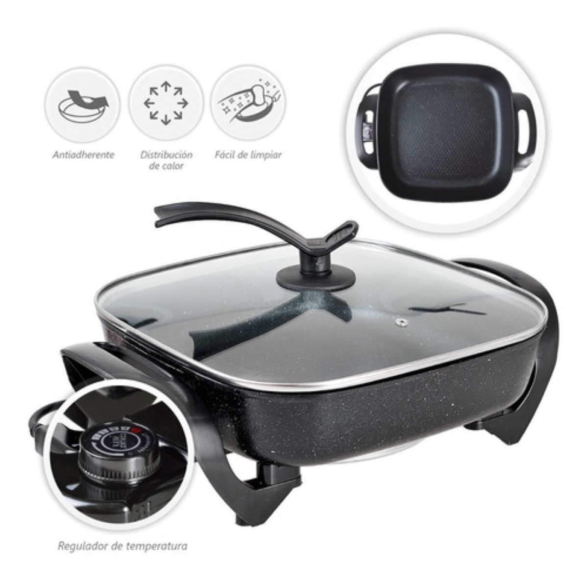 Sartén Eléctrico Antiadherente Con Termostato Portatil 6lt