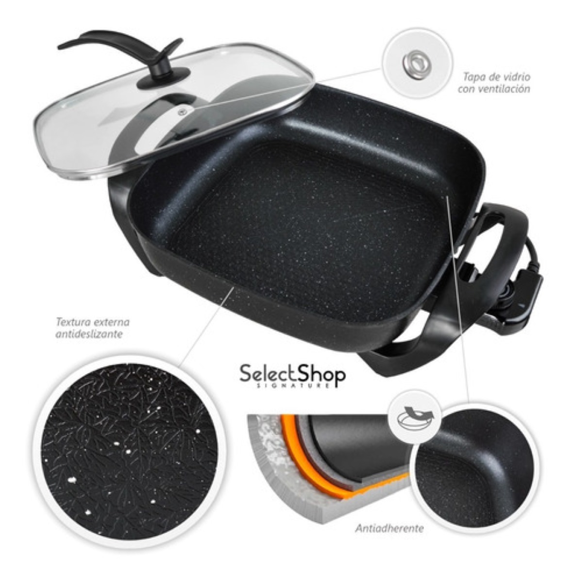 Sartén Eléctrico Antiadherente Con Termostato Portatil 6lt