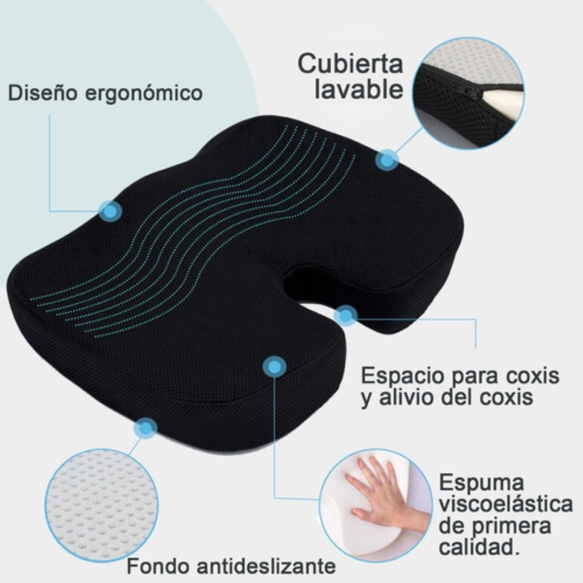 Cojín de asiento para el coxis y almohada de apoyo lumbar para silla de  escritorio de oficina, cojín de espuma viscoelástica para asiento de coche  y almohada ortopédica de espalda para ayudar