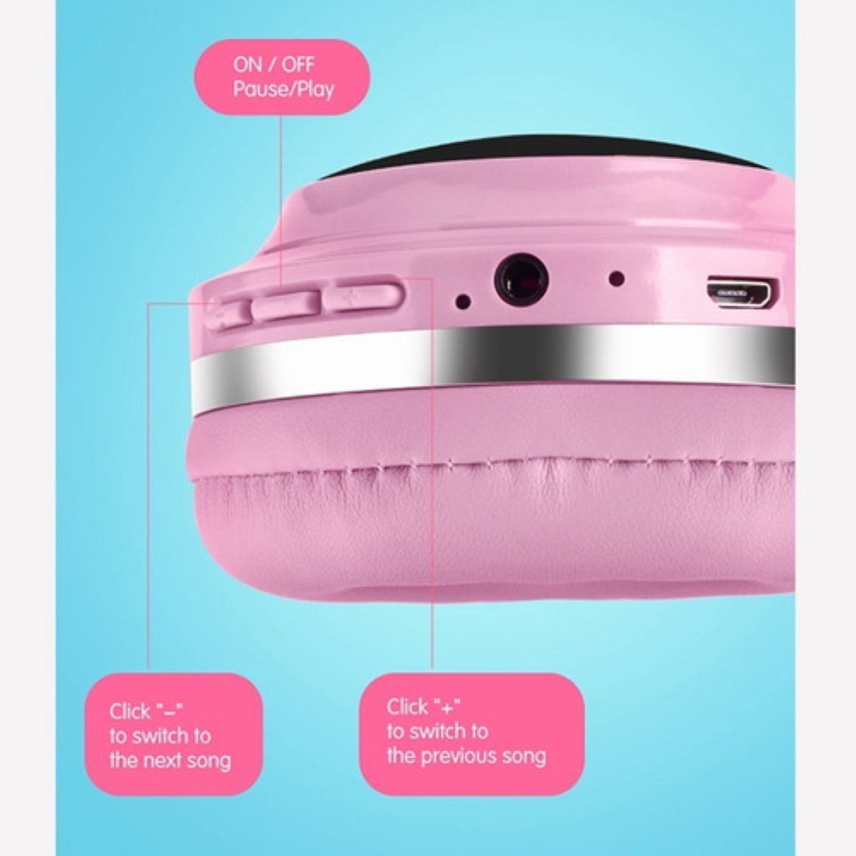 Audifonos Rosa Diadema Ajustable Para Niña