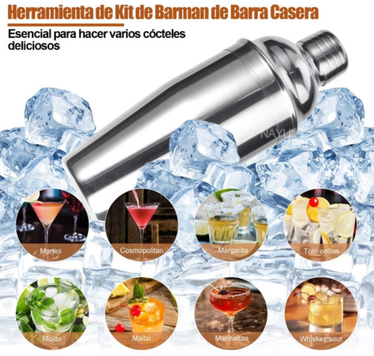 Juego De Coctelera De 750 ml Y Utensilios De Bar Con Charola