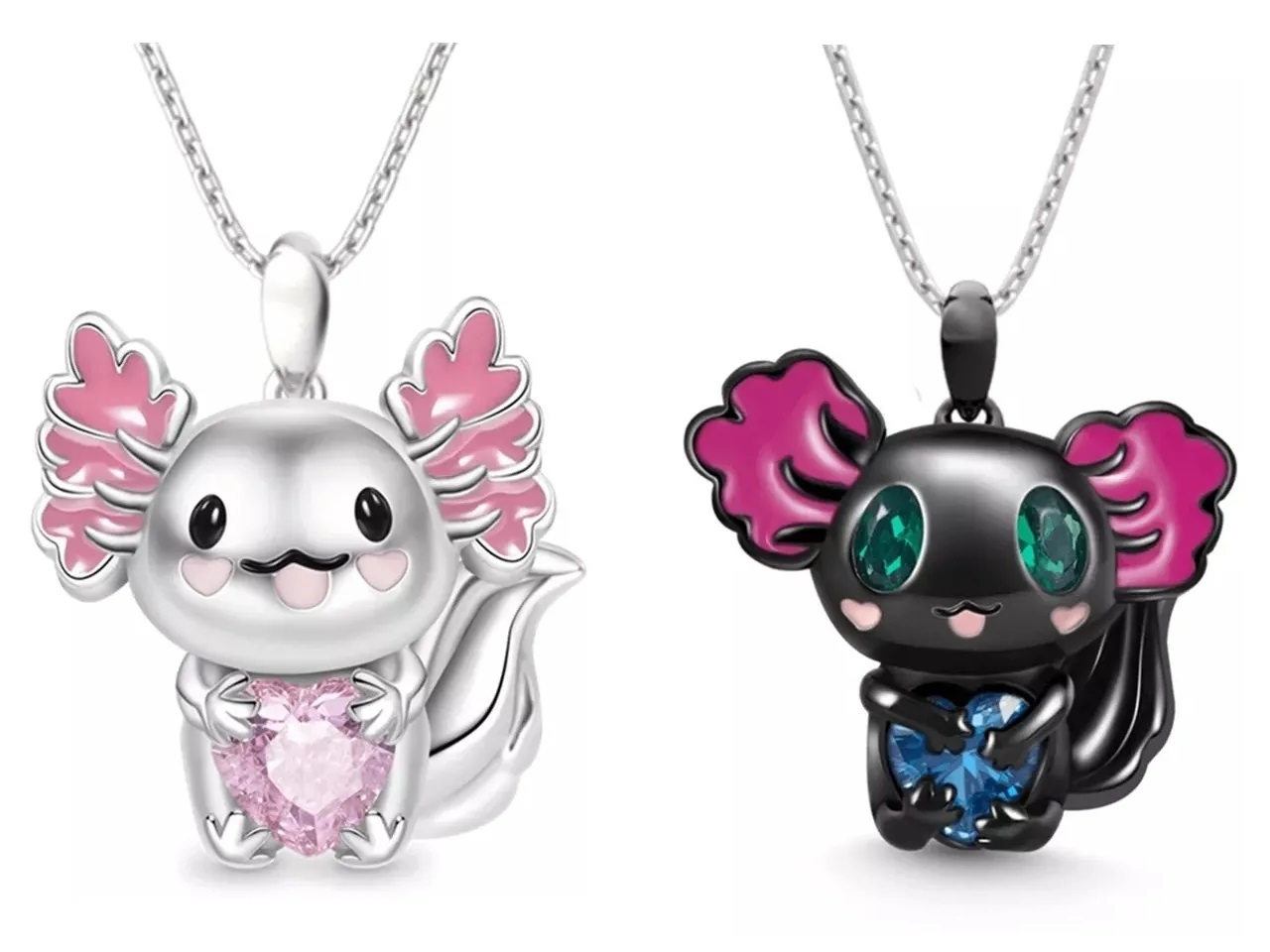 Collar ajolote axolote en color blanco y negro joyería de dama regalo navidad amor 