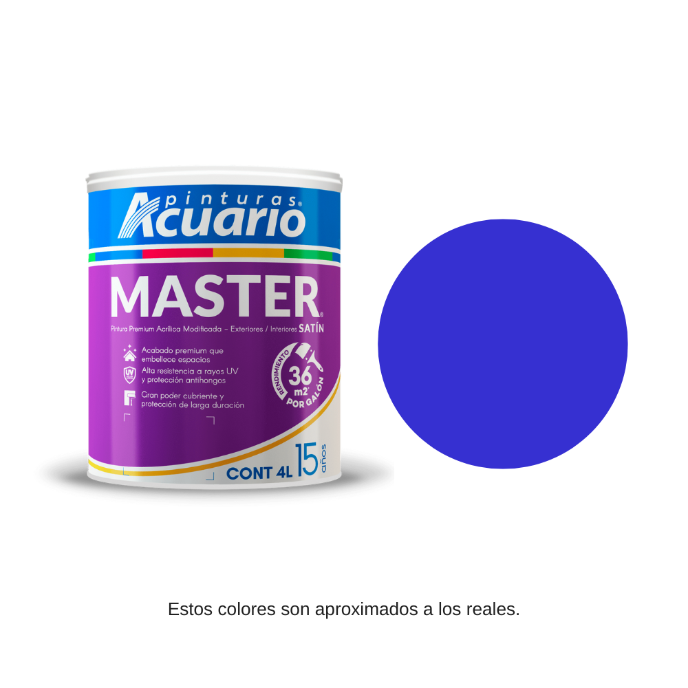 Pintura Cover Master Color Azul Talavera 4lt Acuario Va13840