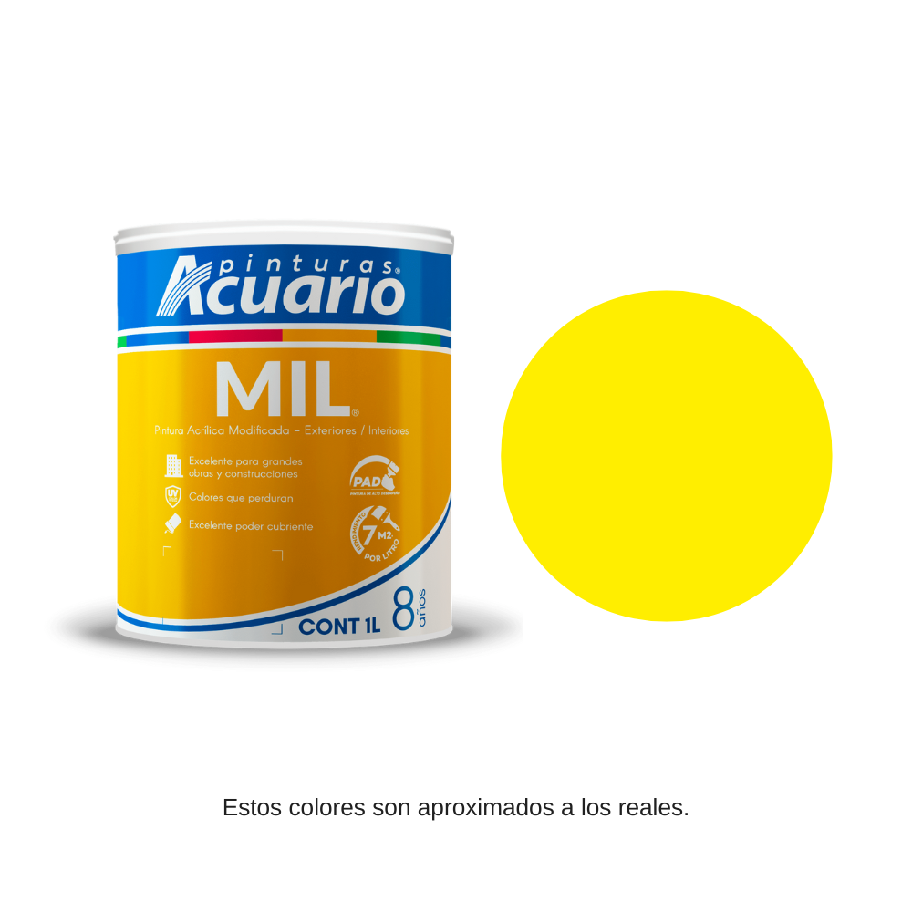 Pintura Acuario Cover Mil Color Amarillo Limón 1lt V102310