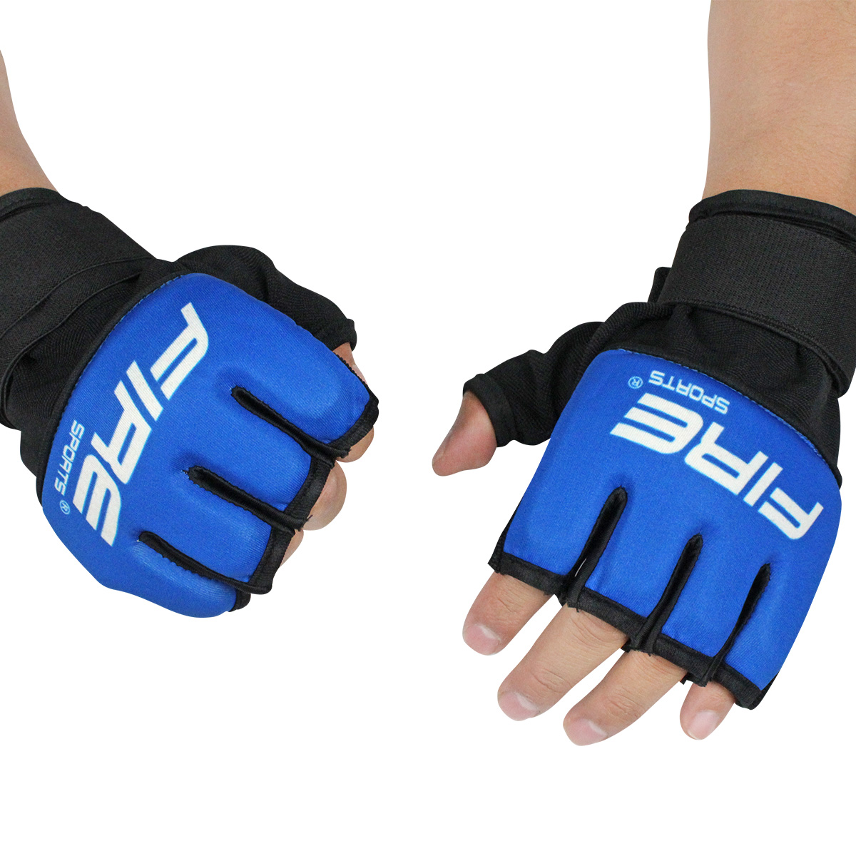 Guantes de Gel con vendaje Fire Sports para box y artes marciales Azul
