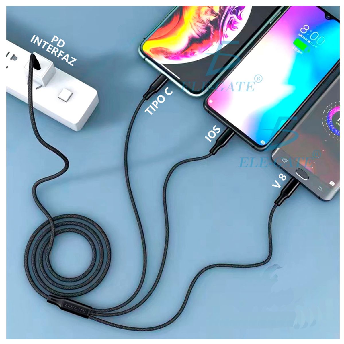 Cable DP Carga Rápida Tipo C a Lightning Tipo C Micro V8 WI165