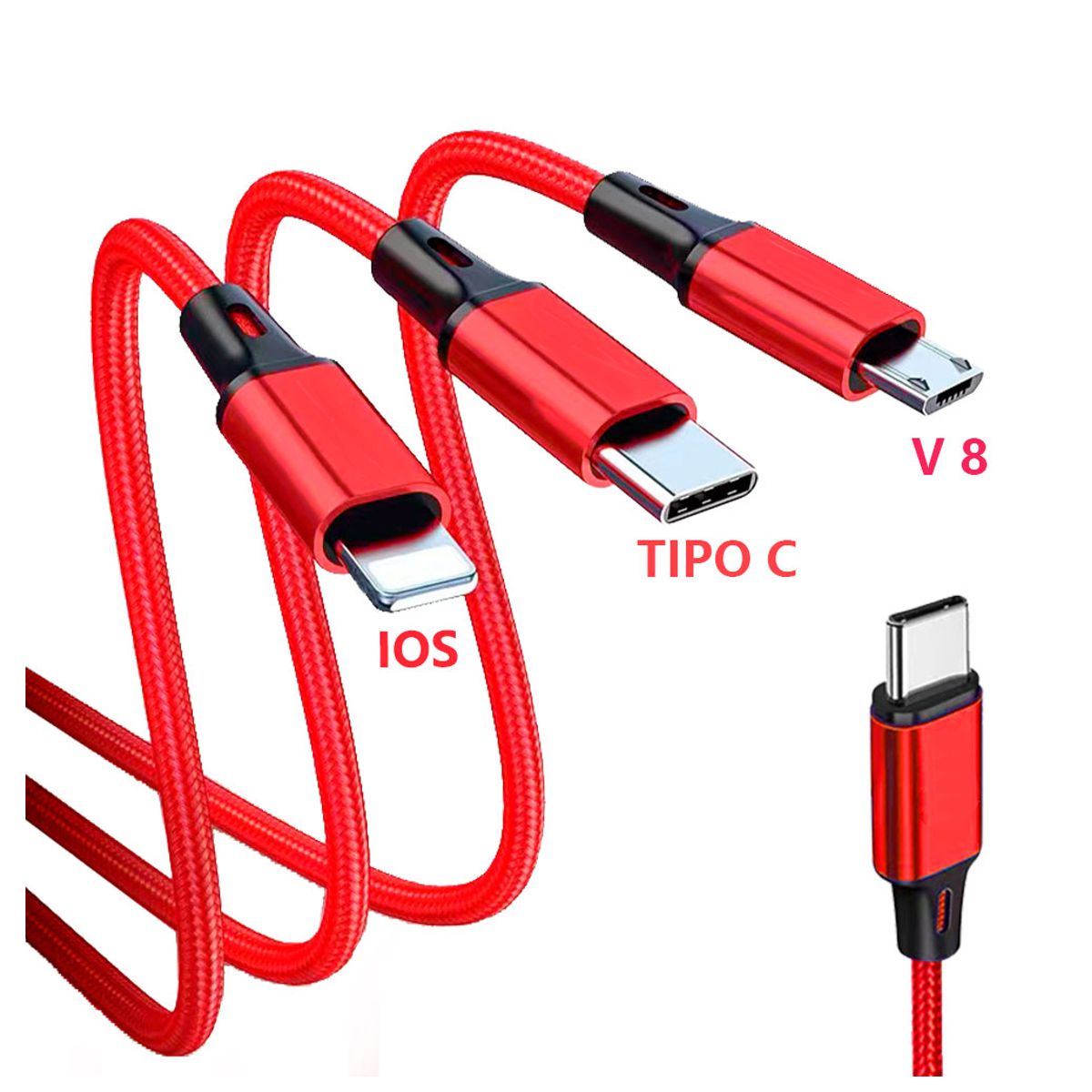 Cable DP Carga Rápida Tipo C a Lightning Tipo C Micro V8 WI165