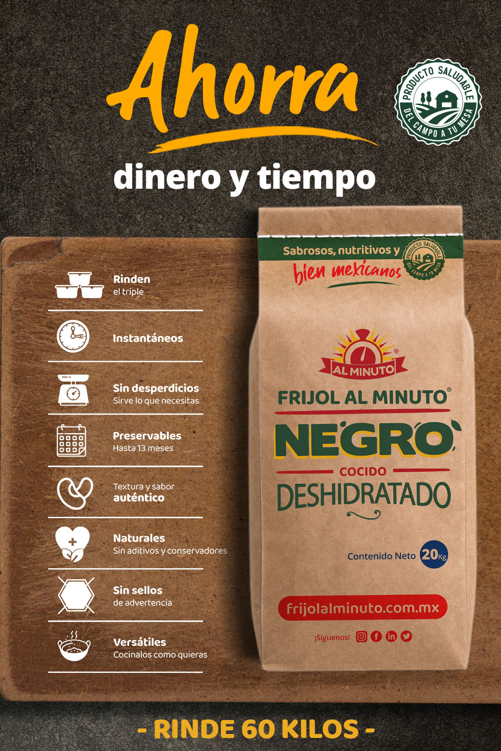 Frijol Al Minuto - Negro instantáneo - Costal 20kg, rinde 60kg
