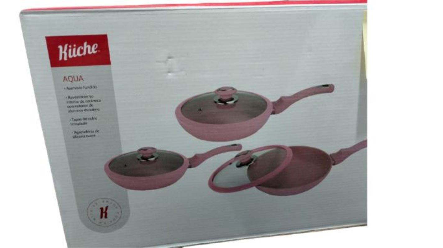 Bateria de cocina Kuche AQUA Tapas de Vidrio Templado- Rosa