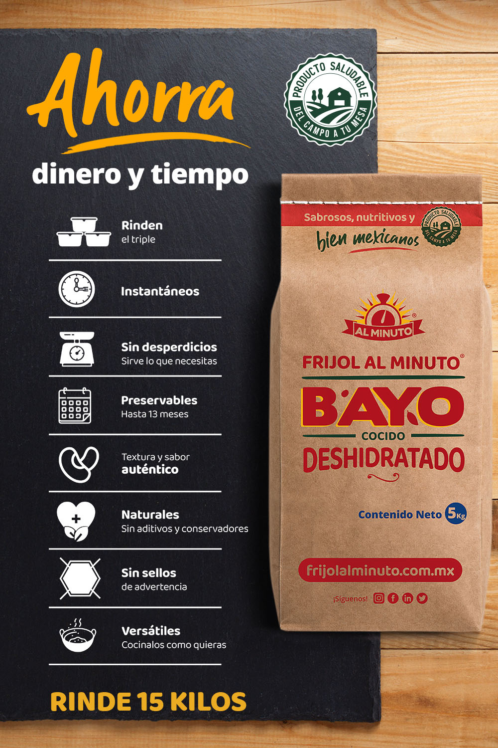 Frijol Al Minuto - Bayo instantáneo - Costal 5kg, rinde 15kg