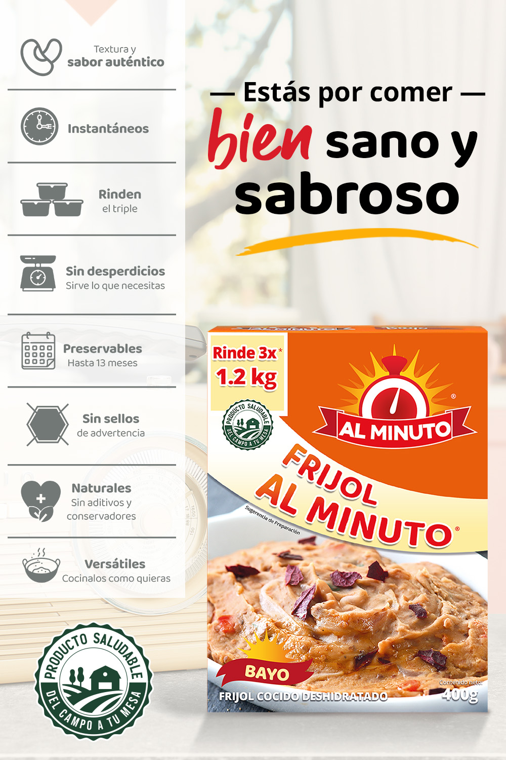 Frijol Al Minuto - bayo instantáneo - 3pack, rinde c/u 1.2 kg